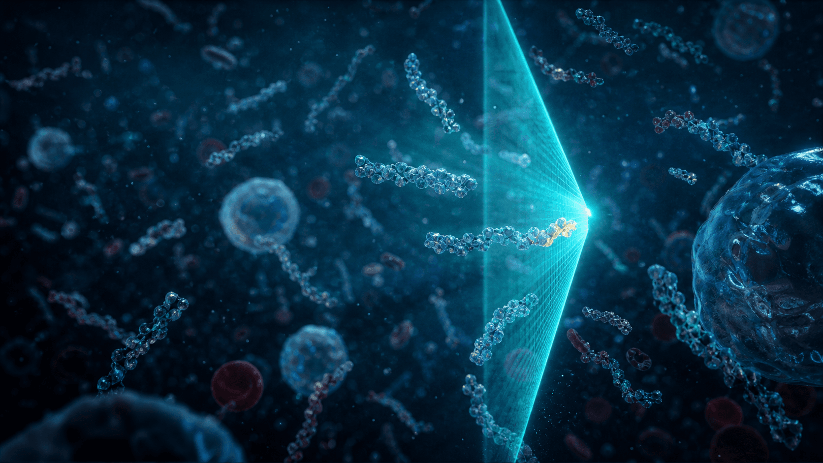A scanning plane searching through cell-free DNA fragments in blood